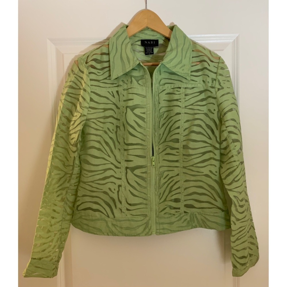 NABI Semi Sheer Zebra Zip S Green Jacket  D025
